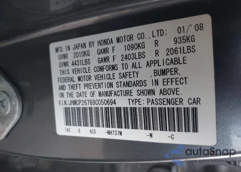 2008 Honda Accord 2.4 Ex z USA, uszkodzony, nr VIN JHMCP26788C050694